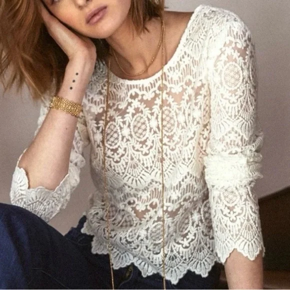 SÉZANE Daisy Lace Blouse in White sz US 6 / FR 38 - Picture 2 of 9